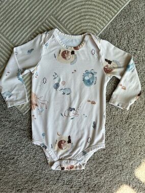Loulou Lollipop Tencel Cream Woodland Print Long-Sleeve Tencel Baby Bodysuit